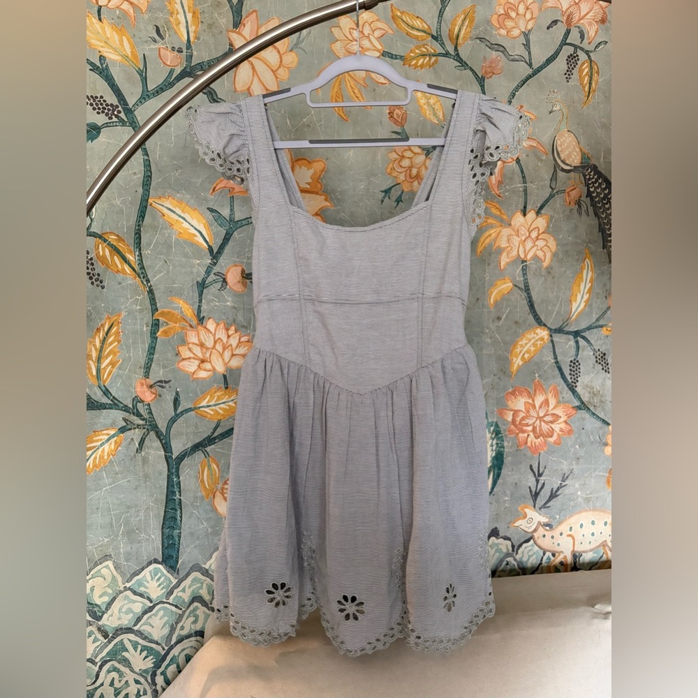 NWT American Eagle Eyelet Mini Dress Boho Cottagecore Gray Size M